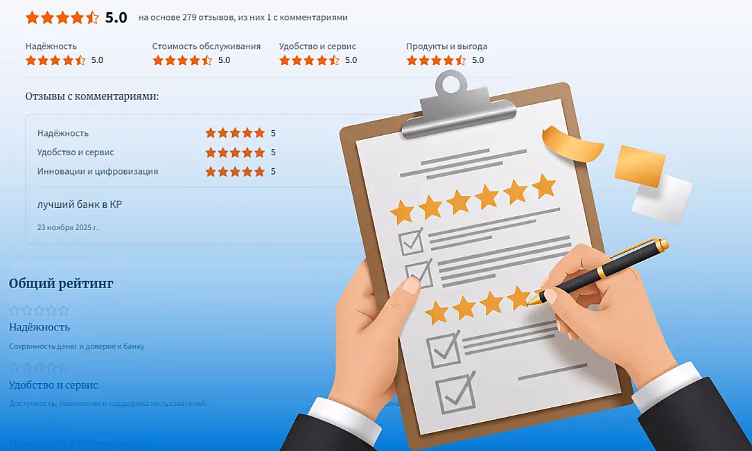 Оцените банк и МФО на Banks.kg: делитесь опытом и влияйте на рейтинг организаций